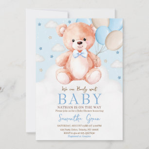 Brown Bear Balloon Baby Shower Invitation