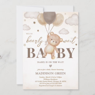 Brown Bear Balloon Baby Shower Invitation