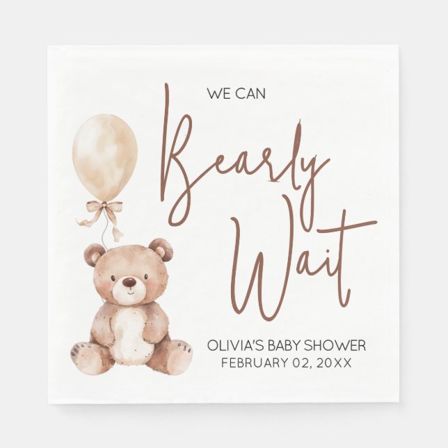Brown Bear Balloon Baby Shower Napkin (Front)