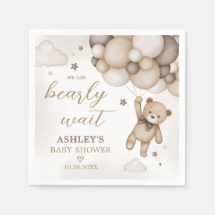 Brown Bear Balloon Baby Shower Napkin