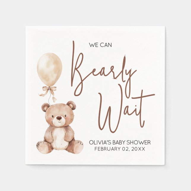 Brown Bear Balloon Baby Shower Napkin (Front)