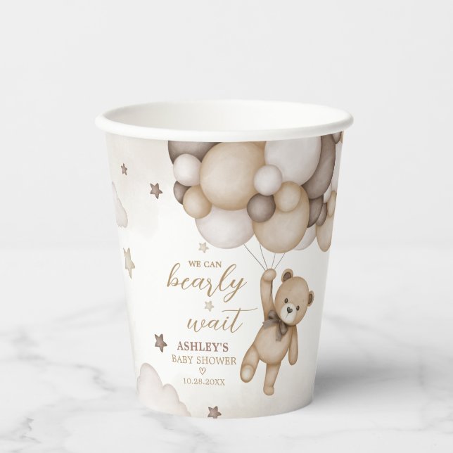 Brown Bear Balloon Baby Shower Paper Cups (Front)