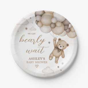 Brown Bear Balloon Baby Shower Paper Plate