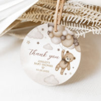 Brown Bear Balloon Baby Shower Round
