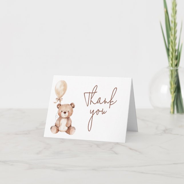 Brown Bear Balloon Baby Shower Thank You Card (Front)