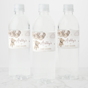Brown Bear Balloon Baby Shower Water Bottle Label
