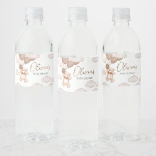 Brown Bear Balloon Bearly Wait Baby Shower Water Bottle Label