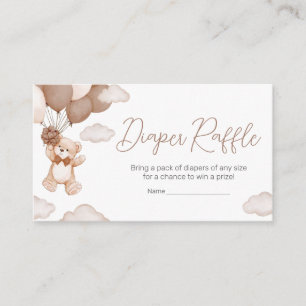Brown Bear Balloon Bearly Wait Diaper Raffle Enclosure Card
