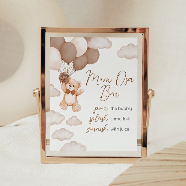 Brown Bear Balloon Bearly Wait Mum Osa Bar Poster (Brown Baby Bear Balloon Baby Shower Mom Osa Bar Sign)
