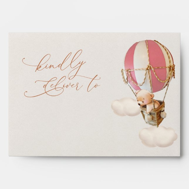 Brown Bear Balloons Baby Shower Envelope (Front)