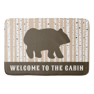 Brown Bear Birch Trees Rustic Lodge Cabin  Bath Mat