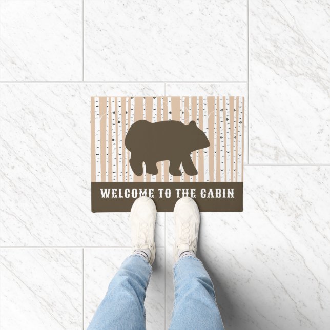Brown Bear Birch Trees Rustic Lodge Cabin  Doormat (Indoor)