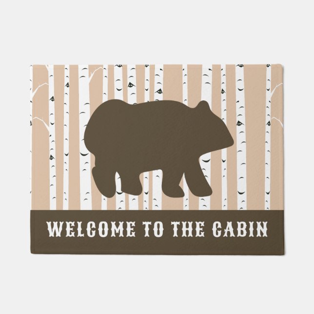 Brown Bear Birch Trees Wilderness Lodge Cabin  Doormat (Front)