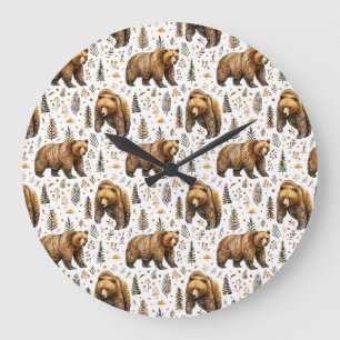 Brown Bear Cabin Decor Woodland Large Clock