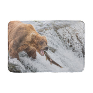 Brown Bear Catches Red Salmon Bath Mat