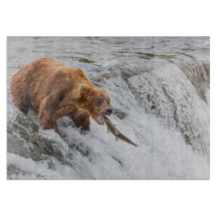 Brown Bear Catches Red Salmon Cutting Board