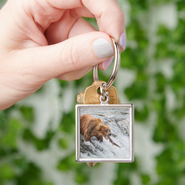 Brown Bear Catches Red Salmon Key Ring (Hand)