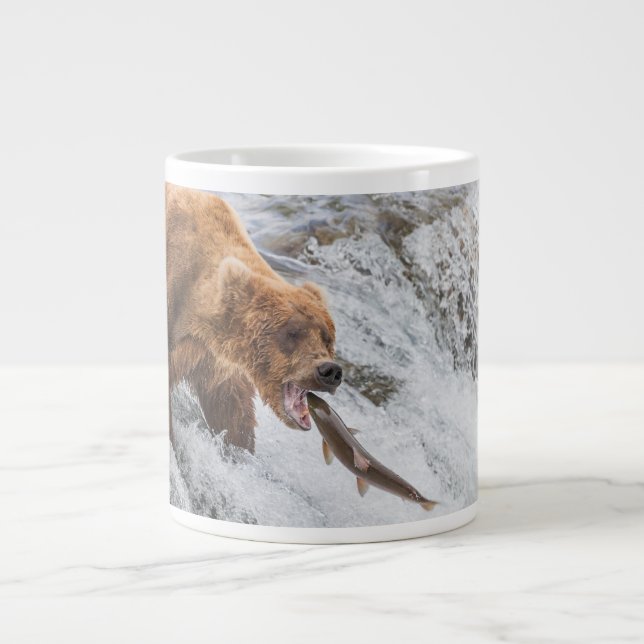 Brown Bear Catches Red Salmon Large Coffee Mug (Front)