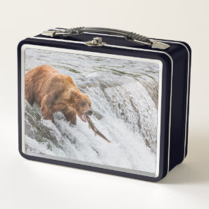 Brown Bear Catches Red Salmon Metal Lunch Box