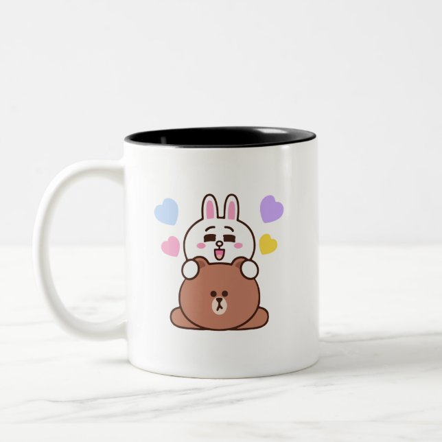 Brown bear cony bunny love Two-Tone coffee mug (Left)