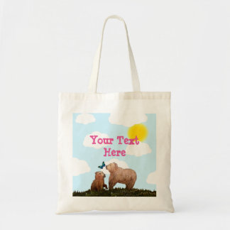 Brown Bear Cub and Mother with Butterfly Tote Bag