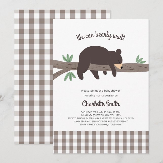 Brown Bear Cub baby shower invitation (Front/Back)
