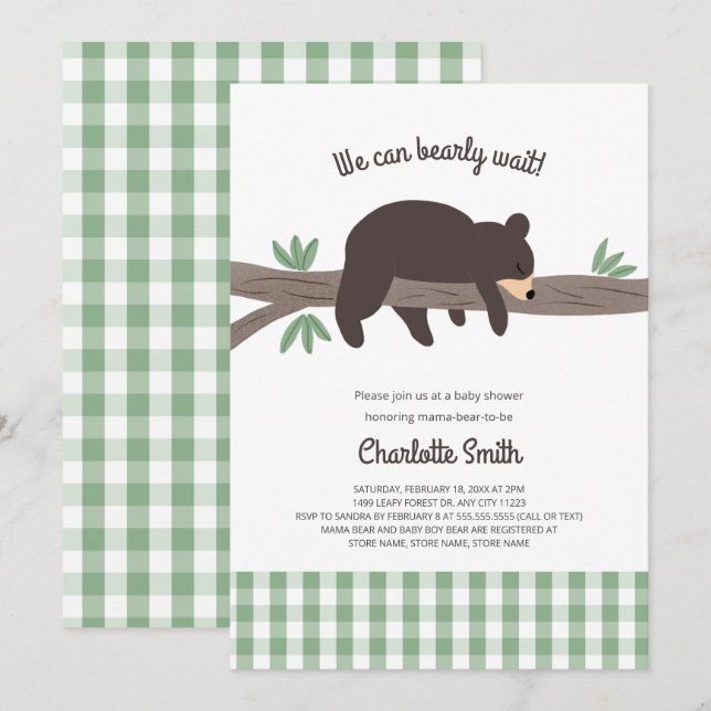 Brown Bear Cub baby shower invitation (Front/Back)