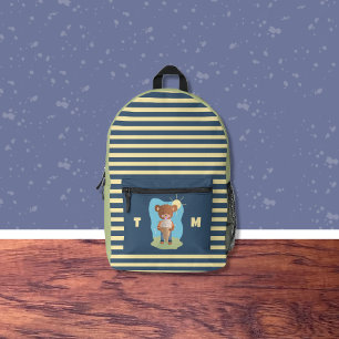 Brown Bear Eating Ice Cream Kid Striped Backpack
