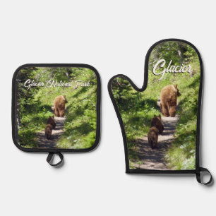 Brown Bear Family Oven Mitt & Pot Holder Set