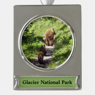 Brown Bear Family Silver Plated Banner Ornament