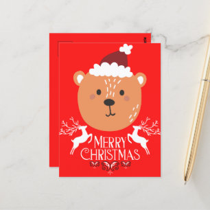 Brown Bear Funny Christmas Red Holidays Postcards