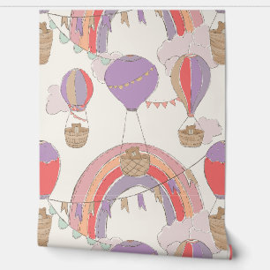 Brown Bear Hot Air Balloon Ride (Pink & Purple) Wallpaper