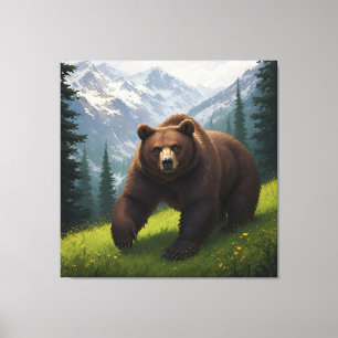Brown Bear in a Mountain Meadow Canvas Print