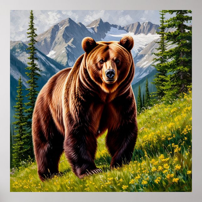 Brown Bear in a Mountain Meadow Poster (Front)