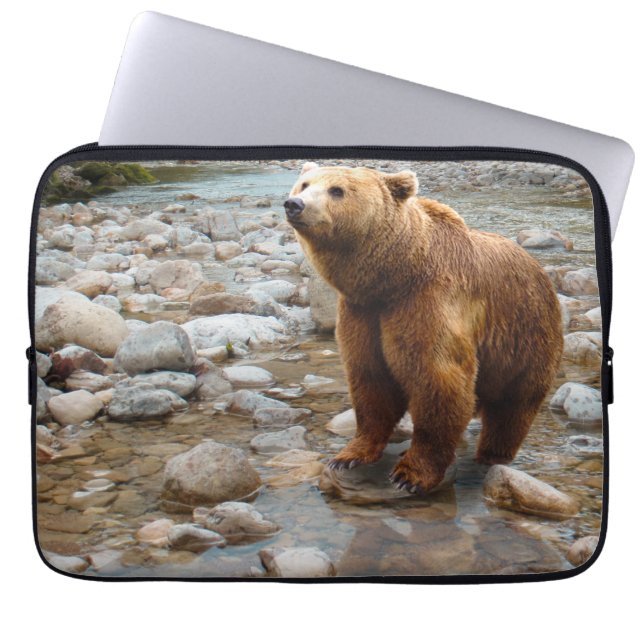 Brown Bear in Stream Laptop Sleeve (Front)