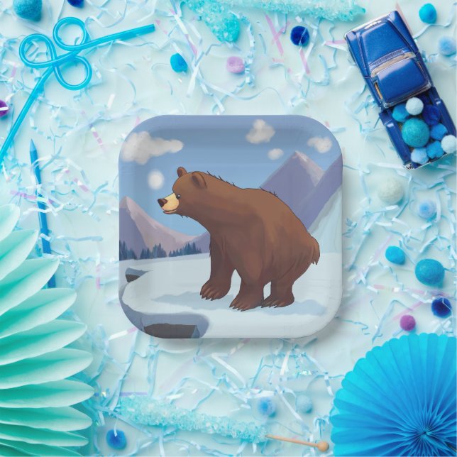 Brown bear in the mountains paper plate (Party)