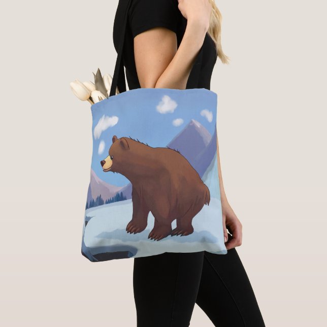 Brown bear in the mountains tote bag (Close Up)