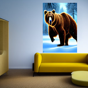 Brown bear in the snow AI Art Poster