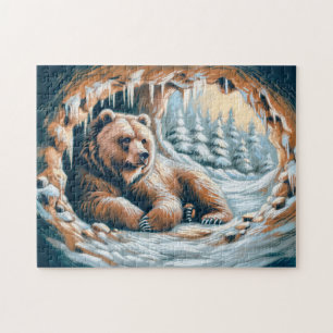 Brown Bear in Winter Cave Pastel Chalk Drawing Jigsaw Puzzle