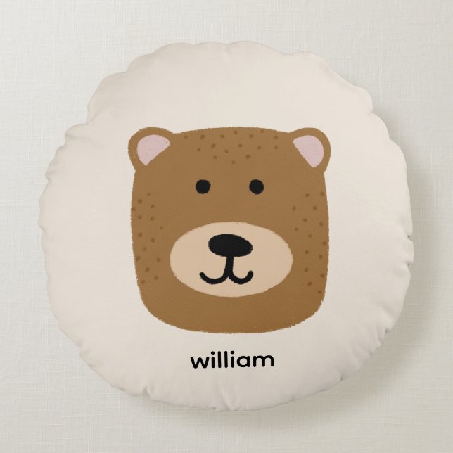 Brown Bear name Round Cushion (Front)