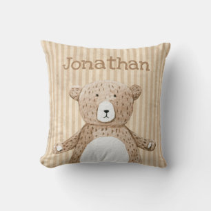Brown Bear Name Rustic Stripe Nursery Cushion