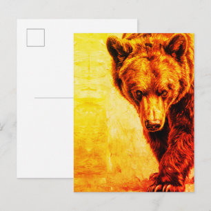 Brown Bear Oil Painting Wildlife Art Postcard