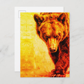 Brown Bear Oil Painting Wildlife Art Postcard