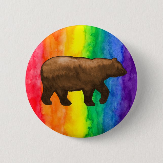 Brown Bear on Rainbow Wash Buttons (Front)