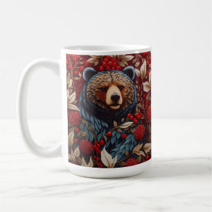 Brown Bear Red Berries William Morris Inspired Coffee Mug