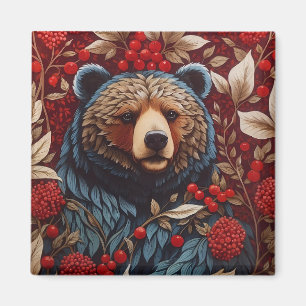 Brown Bear Red Berries William Morris Inspired Magnet