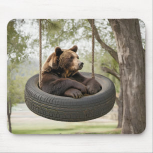 Brown Bear Sitting In a Tire Swing Mouse Mat