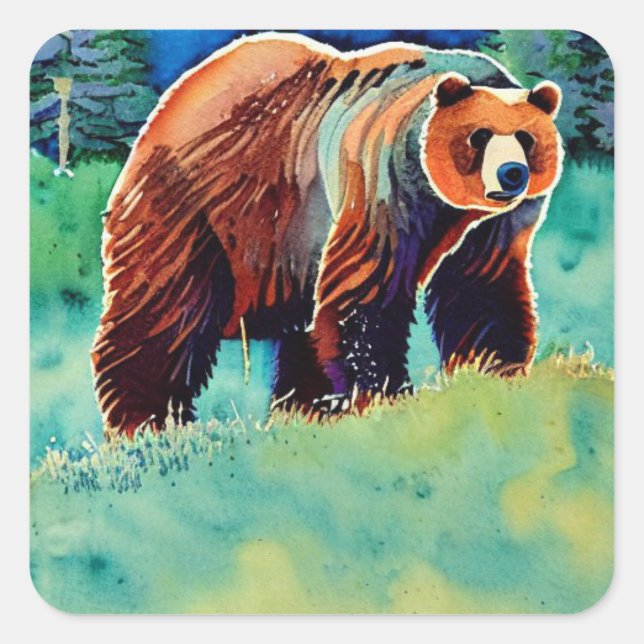 Brown Bear Square Sticker (Front)