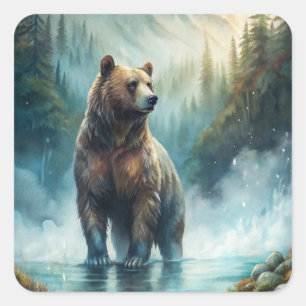 Brown Bear Square Sticker