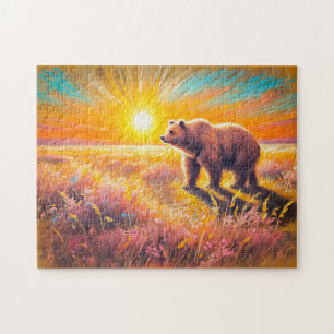 Brown Bear Sunset Pastel Chalk Artwork Jigsaw Puzzle
